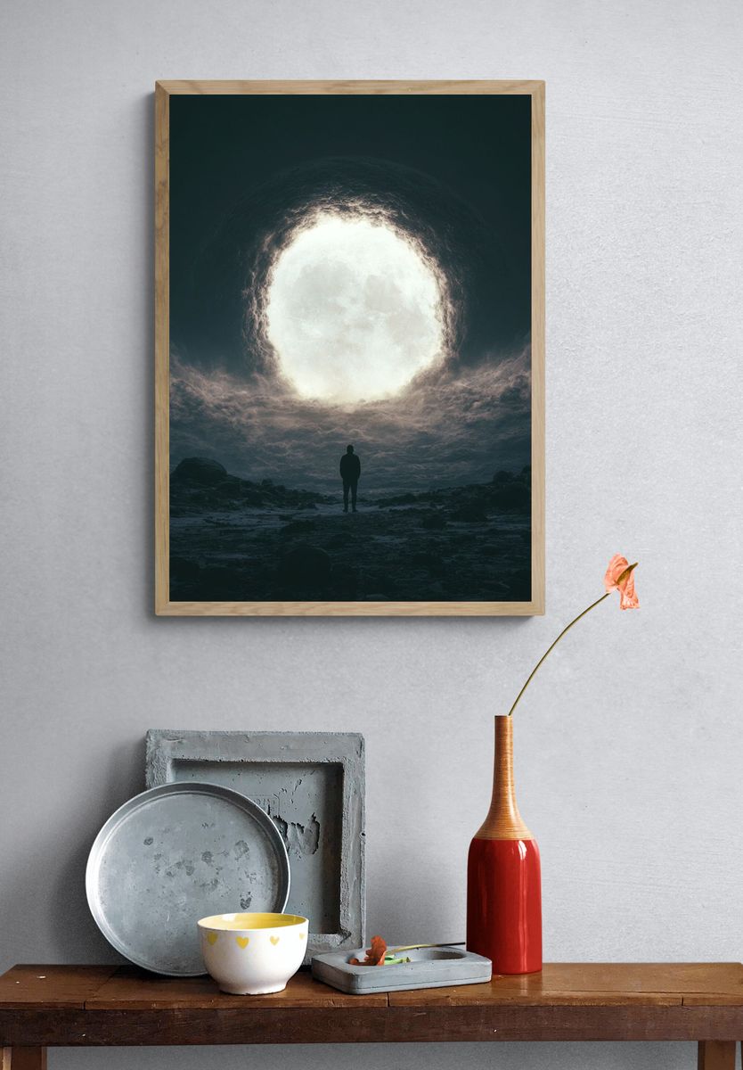 Moonlit Figure Surrealism Print. — room view 3