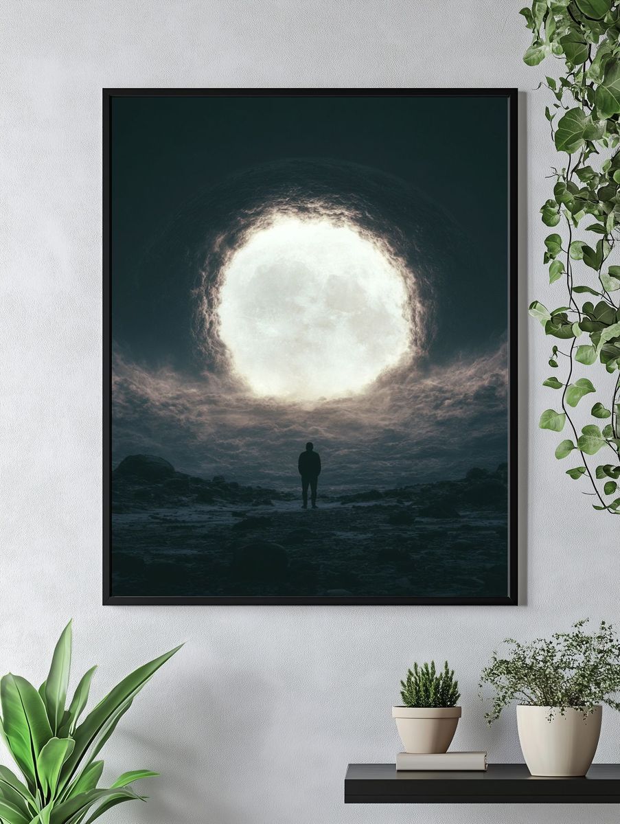 Moonlit Figure Surrealism Print. — room view 4