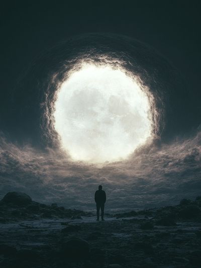 Moonlit Figure Surrealism Print.