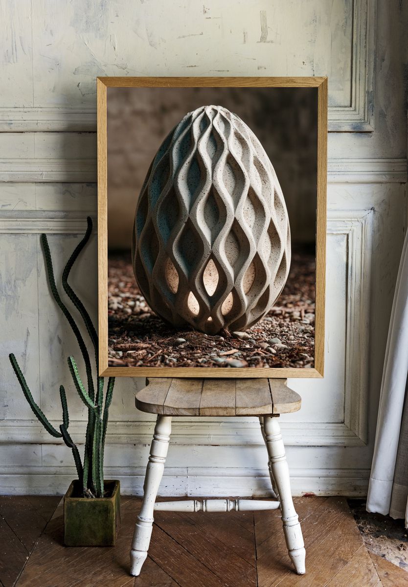 Textured Stone Egg Sculpture Print. — room view 1