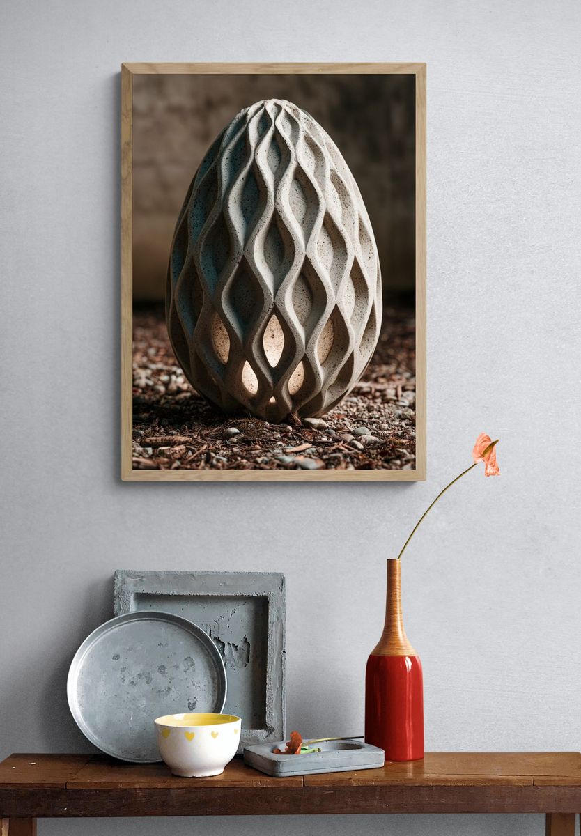 Textured Stone Egg Sculpture Print. — room view 3