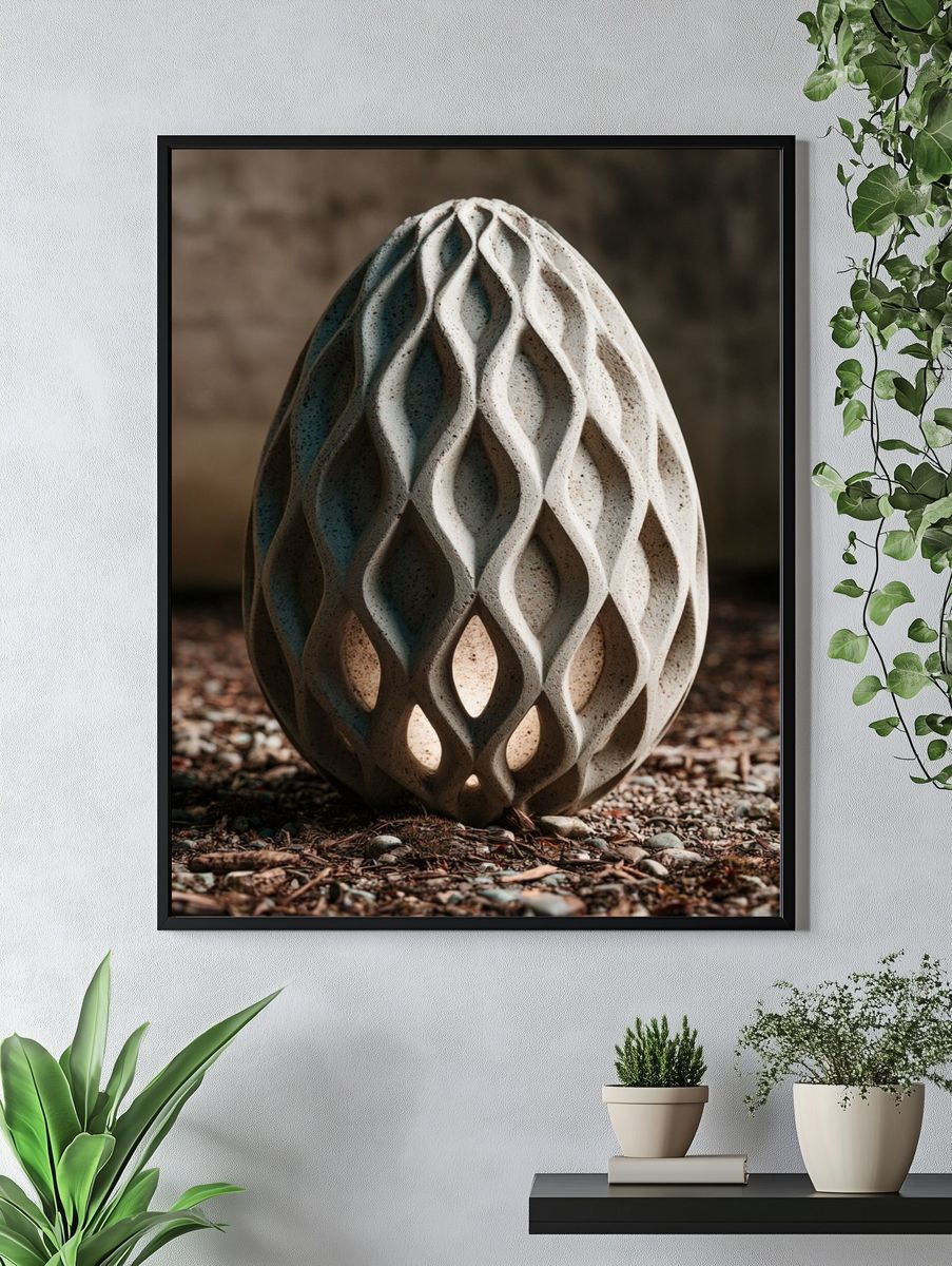 Textured Stone Egg Sculpture Print. — room view 4