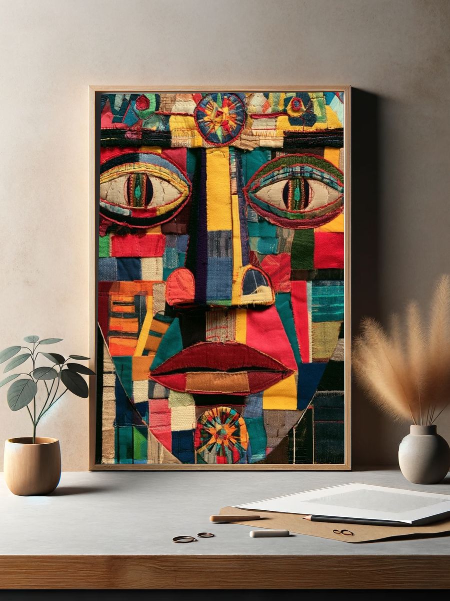 Patchwork Face Textile Poster. — room view 2