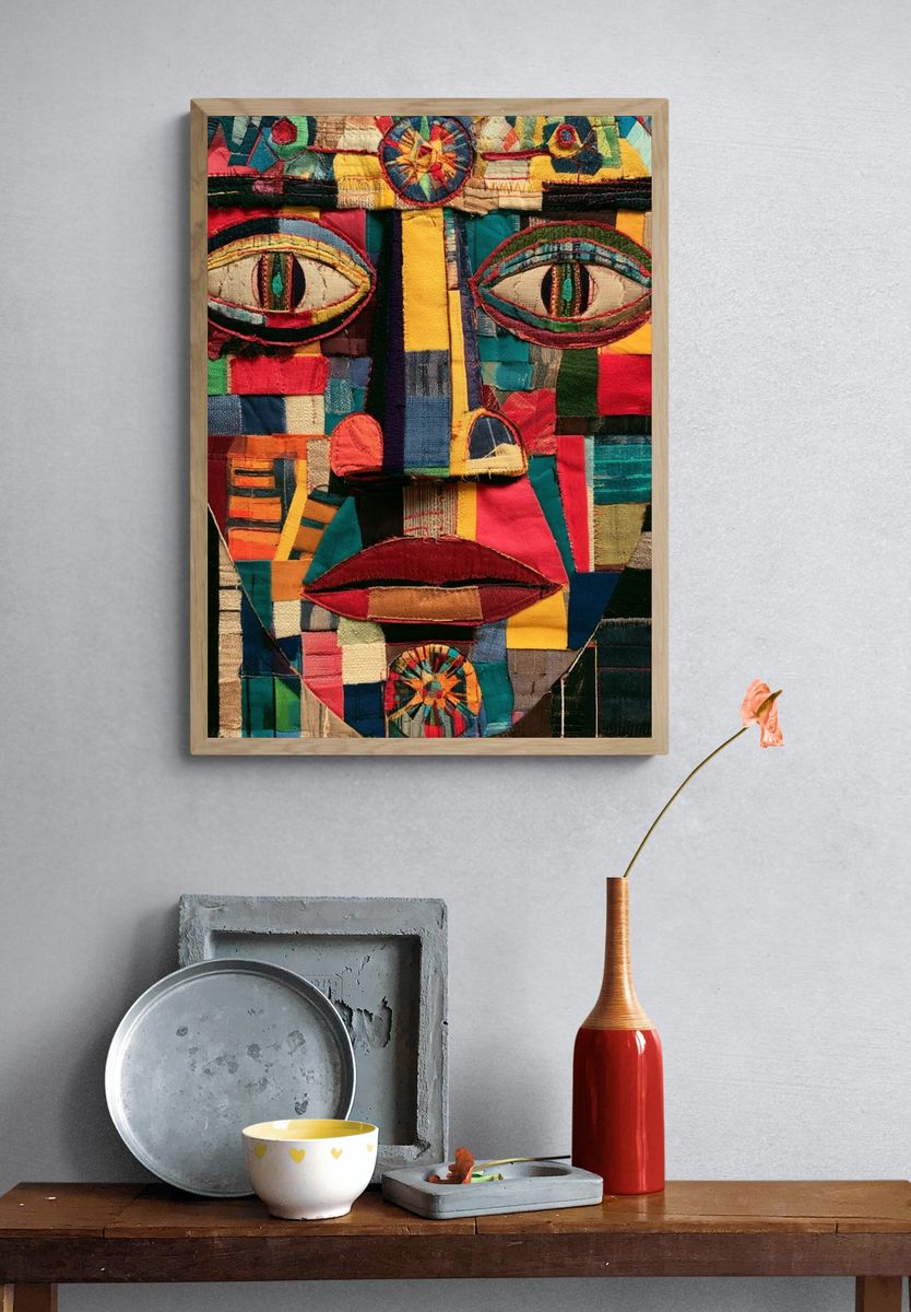 Patchwork Face Textile Poster. — room view 3