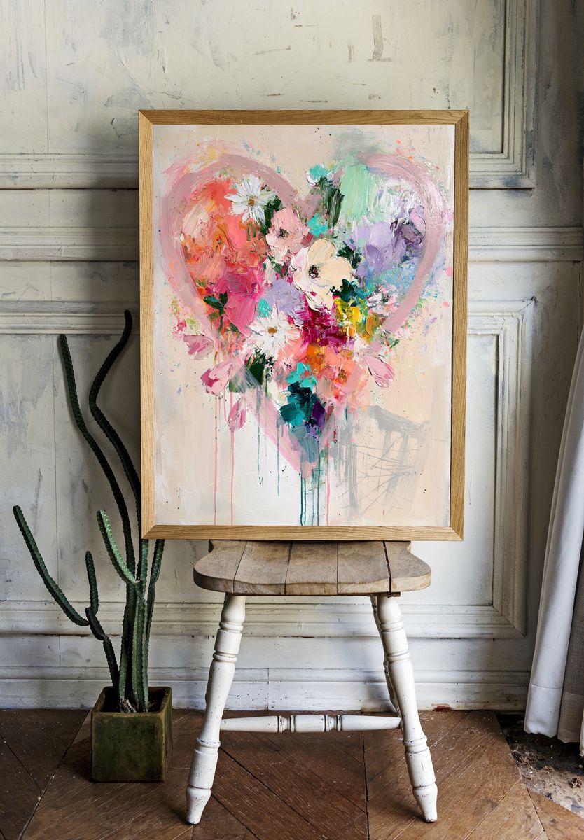 Pastel Heart Floral Abstract Poster. room preview