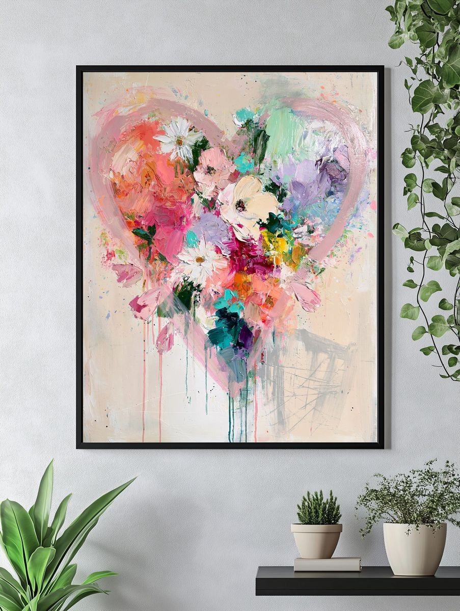 Pastel Heart Floral Abstract Poster. — room view 4