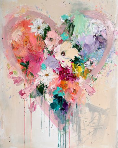 Pastel Heart Floral Abstract Poster.