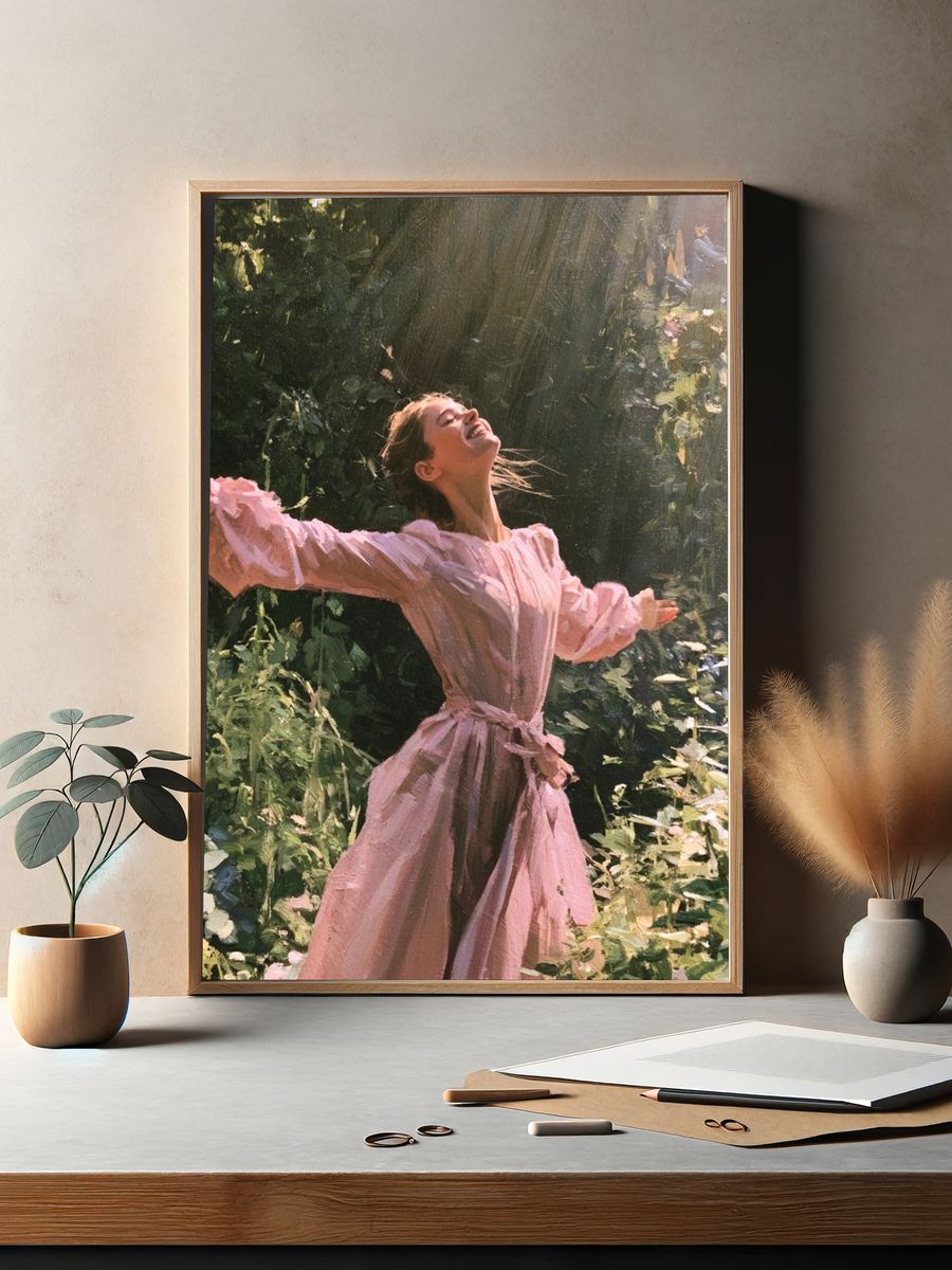 Sunlit Woman in Garden Fine-Art Poster. — room view 2