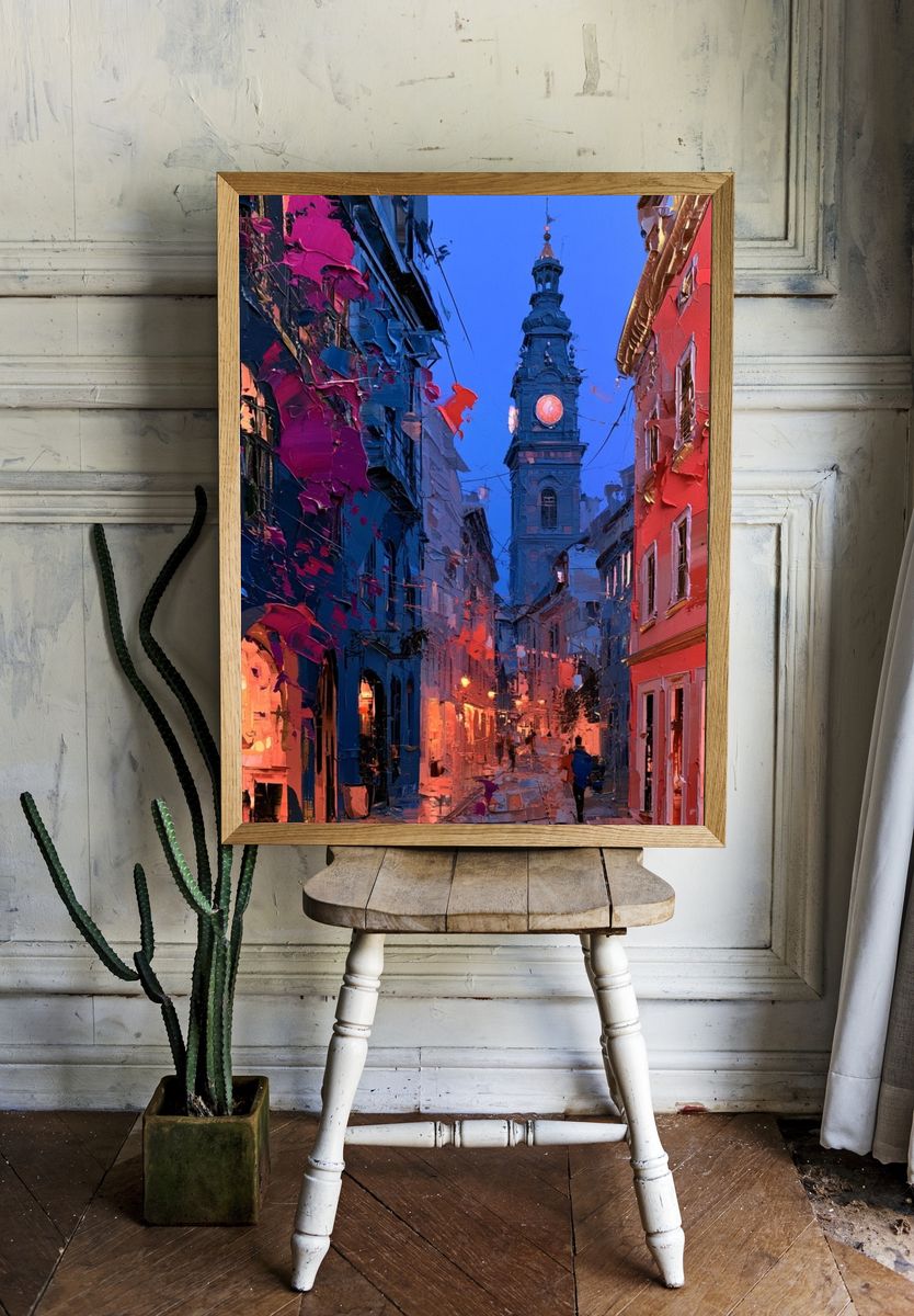 Colorful Old Town Street — Fine-Art Print. room preview
