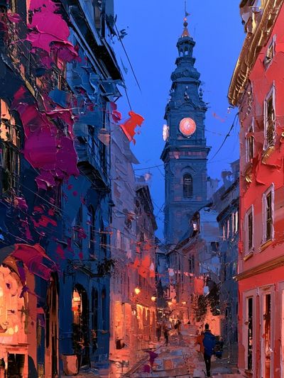 Colorful Old Town Street — Fine-Art Print.