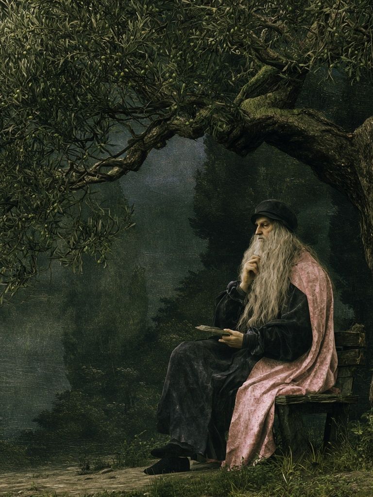 Meditative Elder in Forest Poster. poster — fine-art art