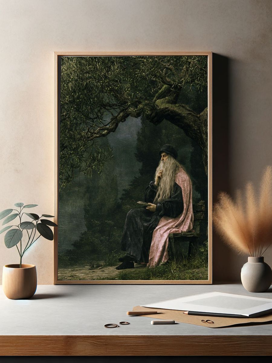 Meditative Elder in Forest Poster. — room view 2