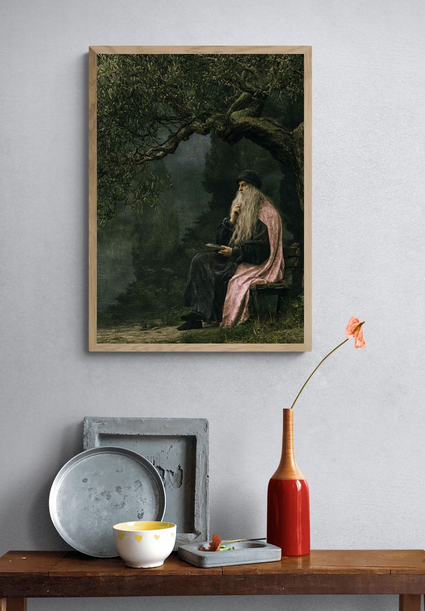 Meditative Elder in Forest Poster. — room view 3