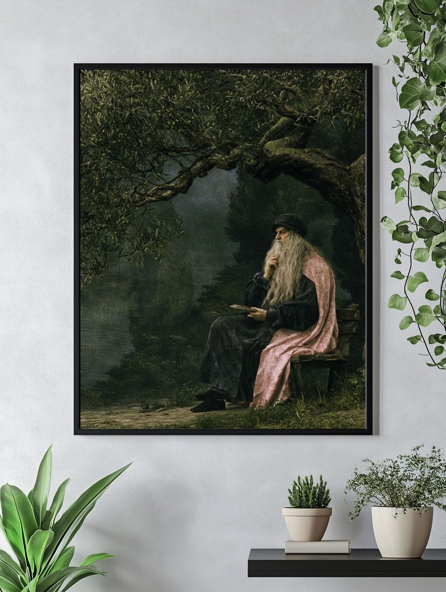 Meditative Elder in Forest Poster. — room view 4