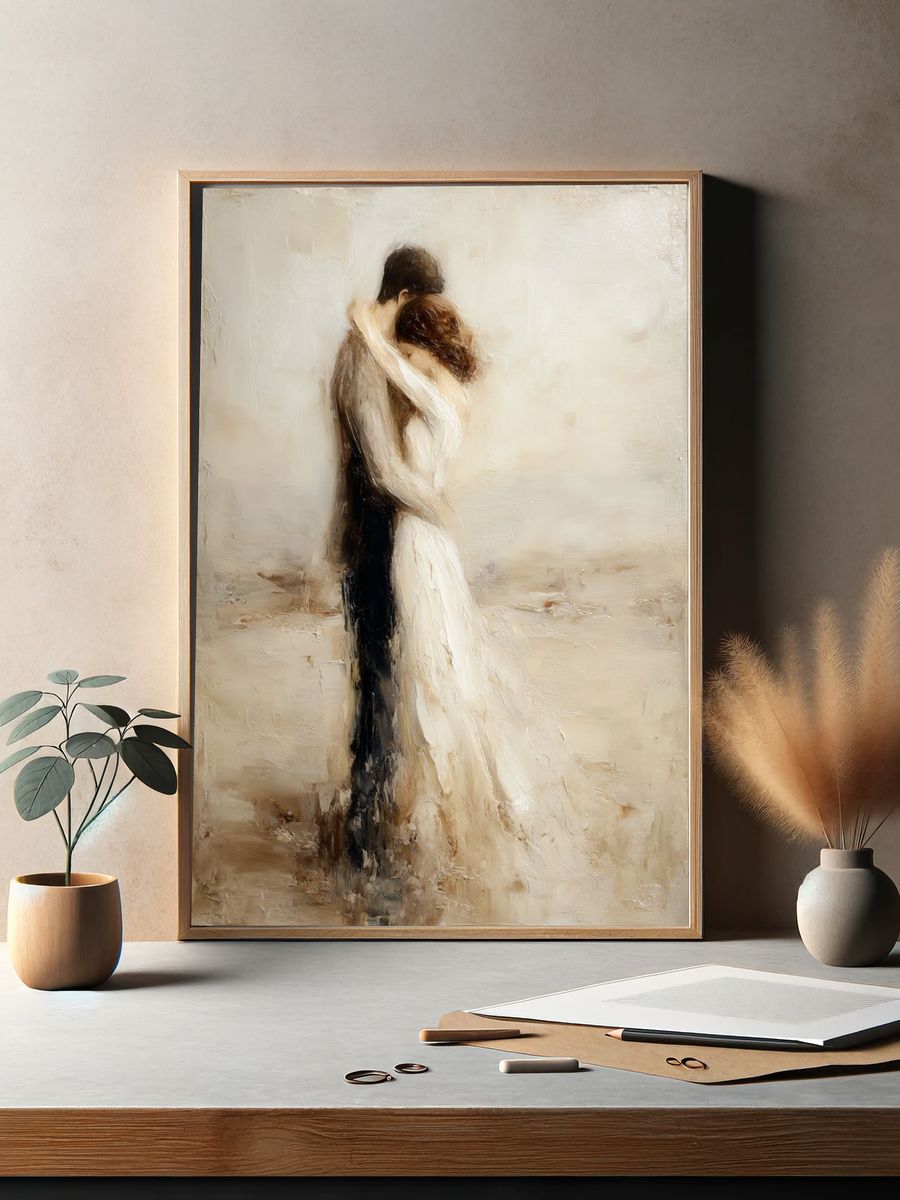 Embrace in Soft Neutral Fine-Art Poster. — room view 2