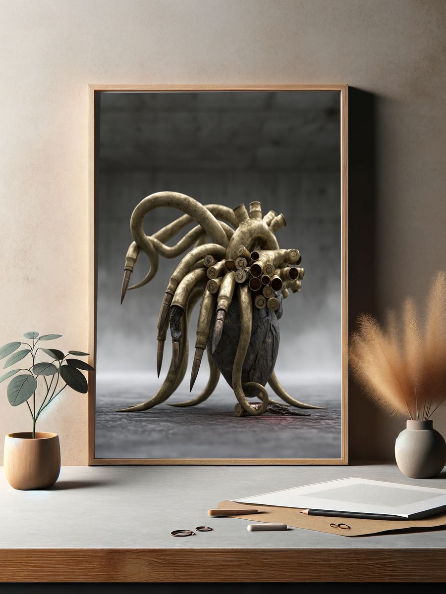 Surreal Brass Heart Print. — room view 2