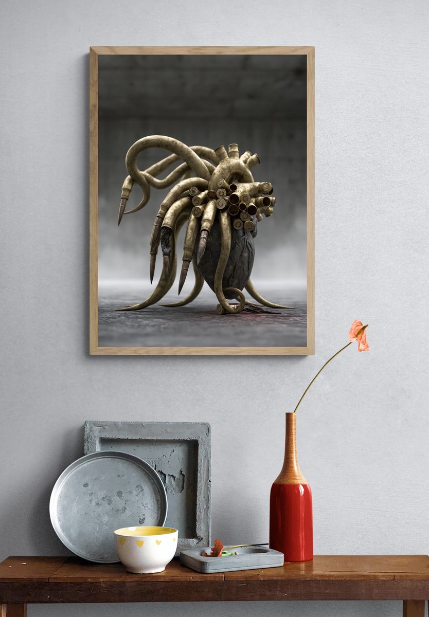 Surreal Brass Heart Print. — room view 3