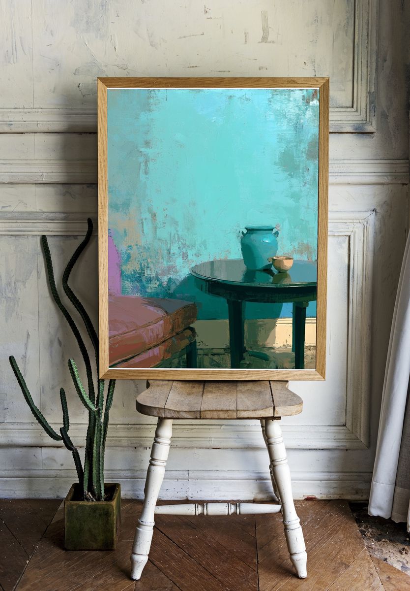 Turquoise Interior Still Life Print. room preview