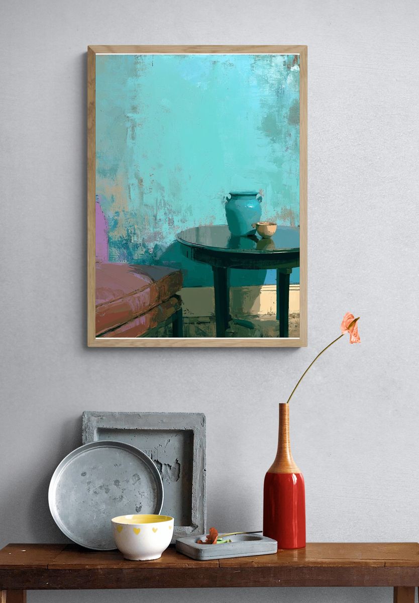 Turquoise Interior Still Life Print. — room view 3