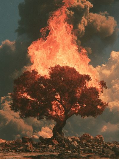 Burning Tree Surrealism Print. poster