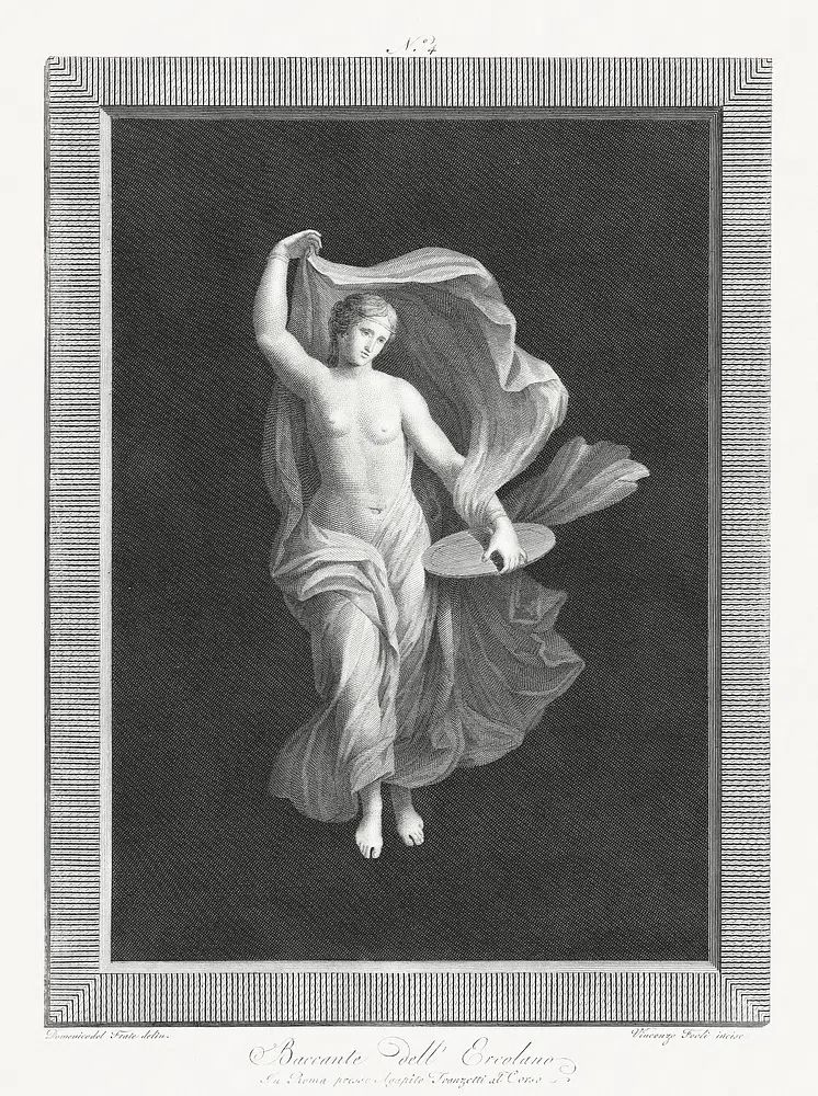partly nude bacchante holding disk. poster detail