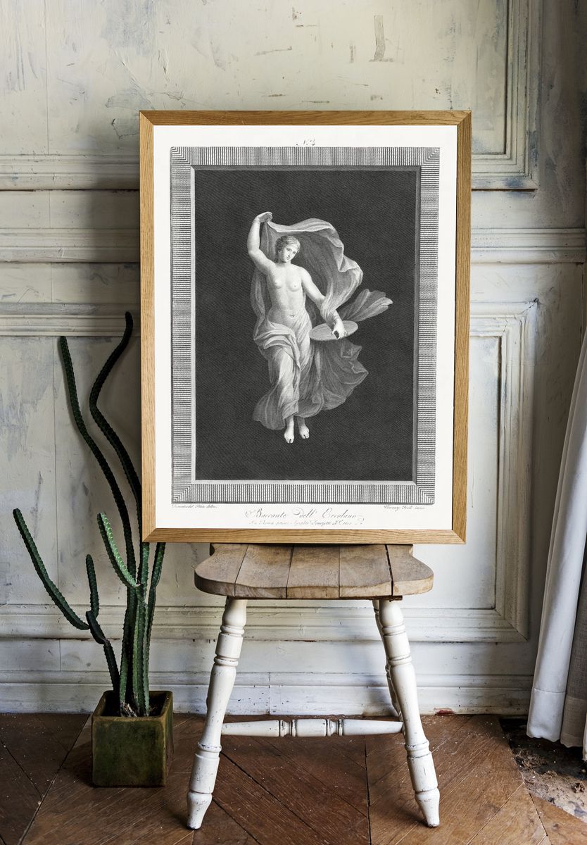 partly nude bacchante holding disk. room preview
