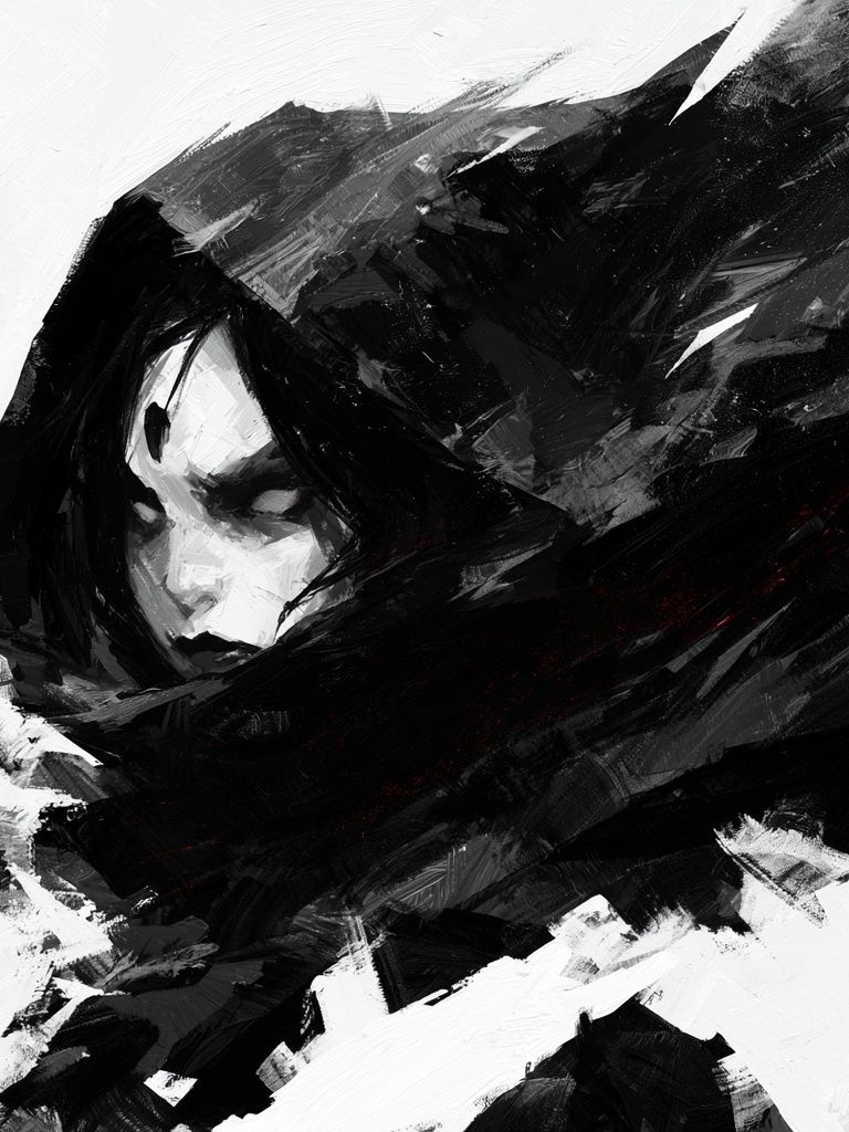 Monochrome Hooded Figure — Fine-Art Print. poster — fine-art art