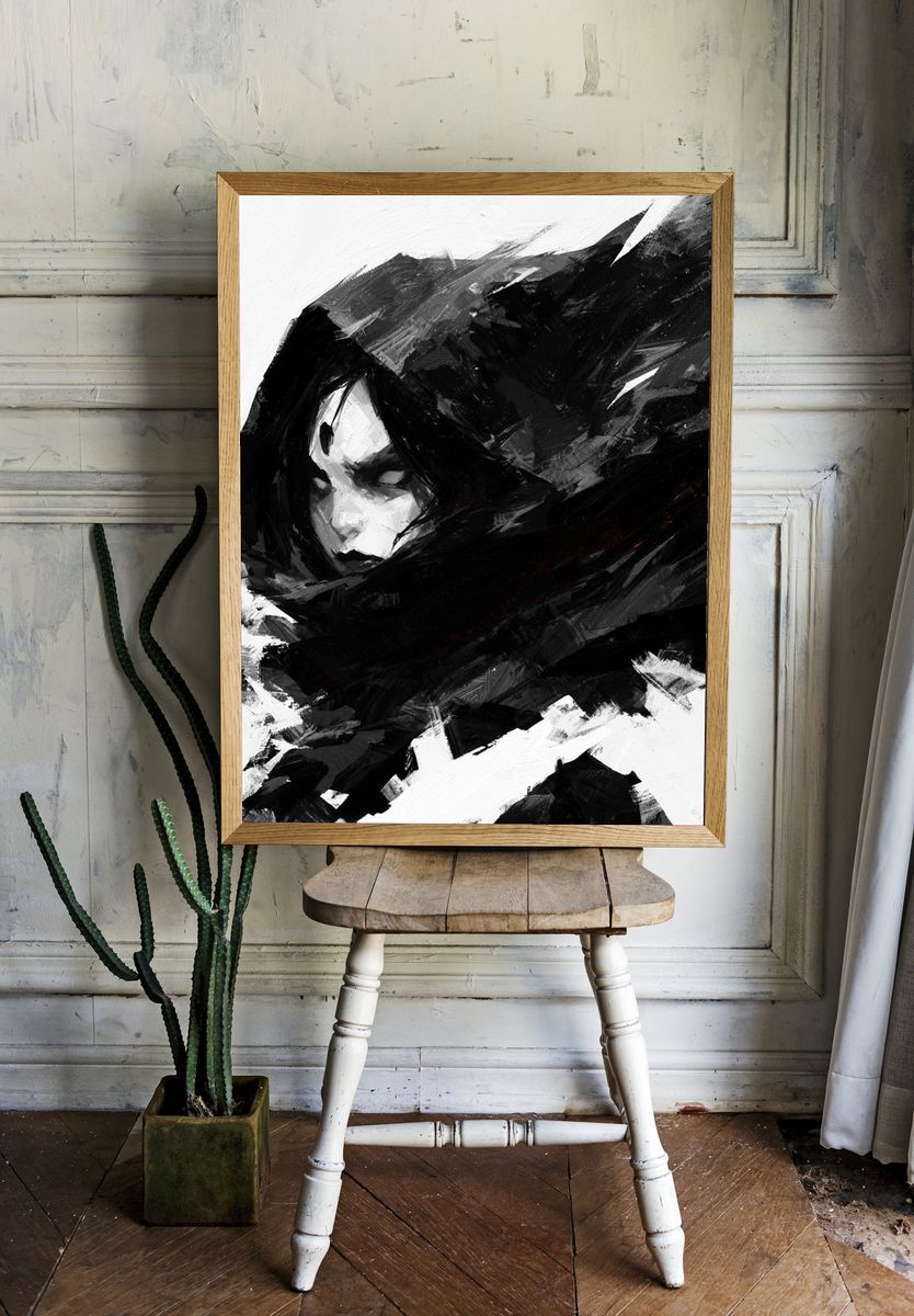 Monochrome Hooded Figure — Fine-Art Print. — room view 1
