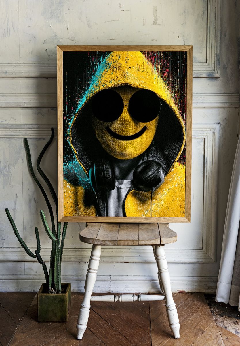 Smiley Hooded Figure Street-Art Poster. — room view 1