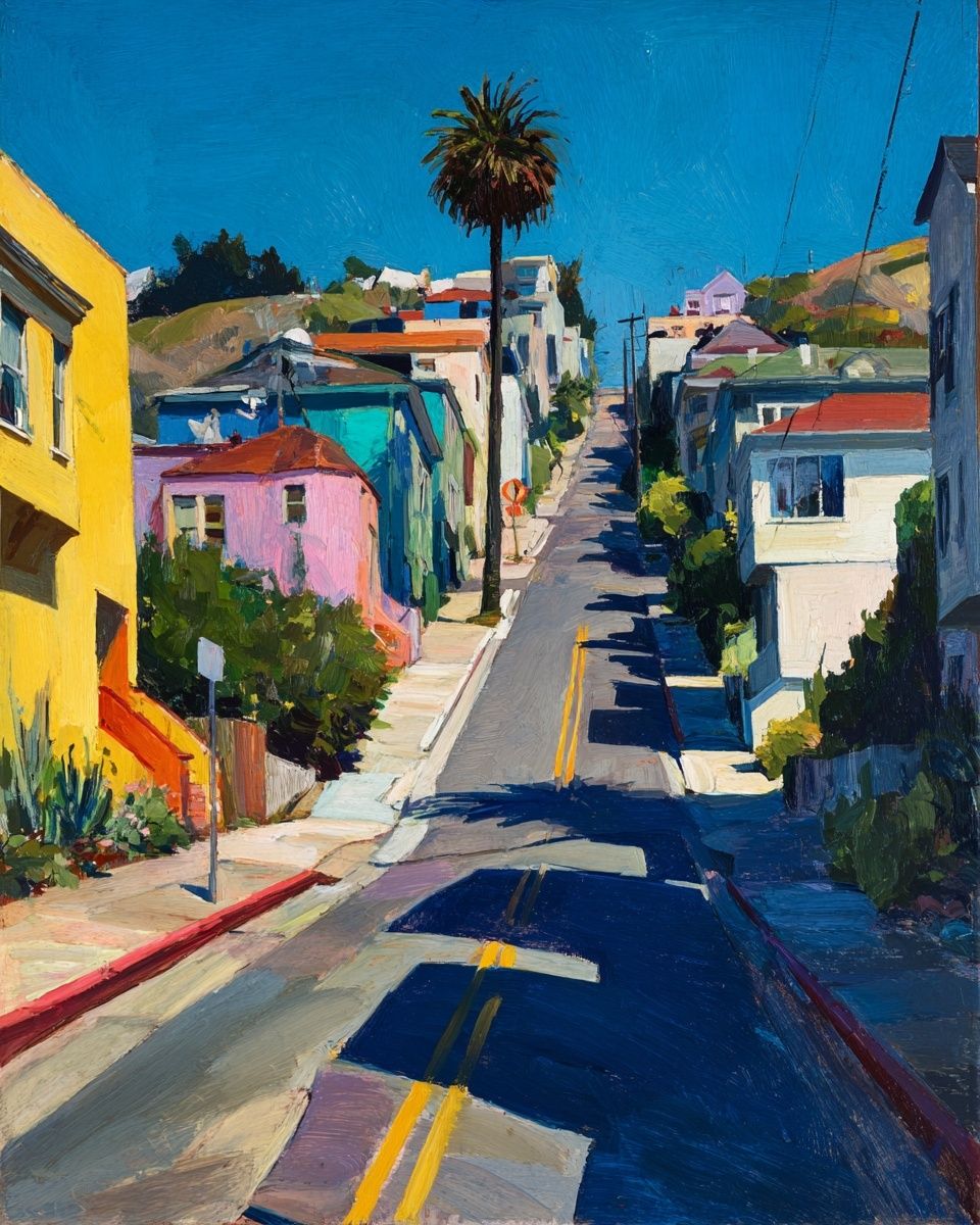Colorful Hillside Street — Fine-Art Print. poster detail