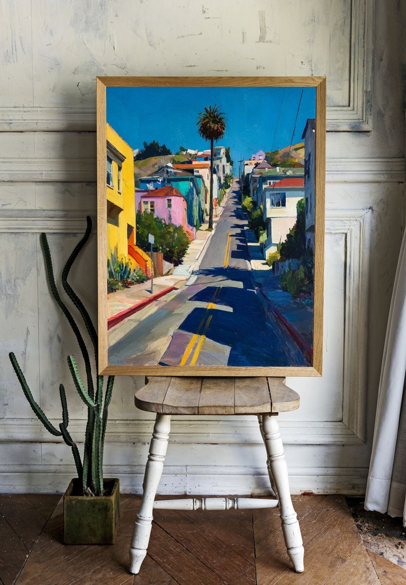 Colorful Hillside Street — Fine-Art Print. — room view 1