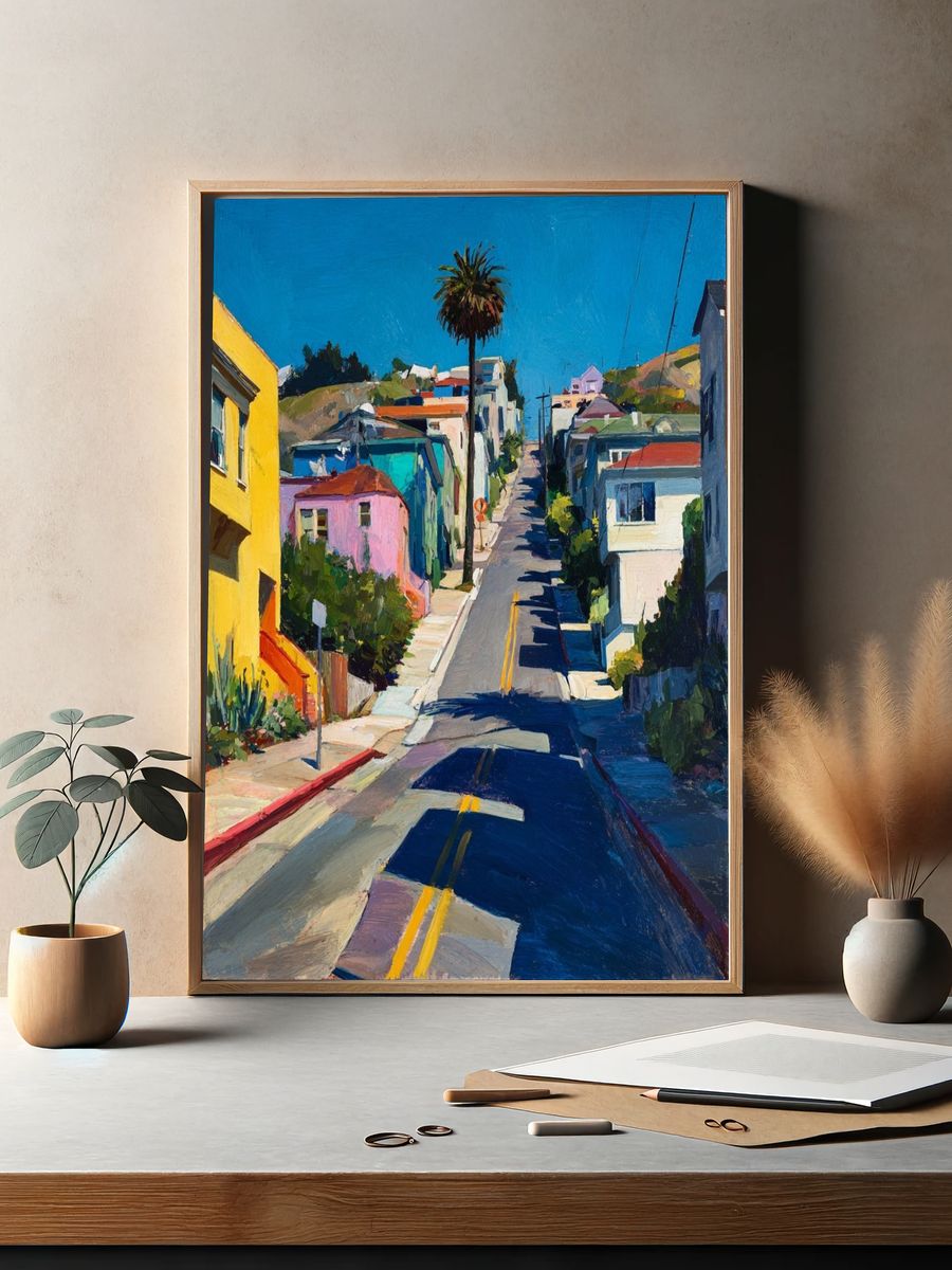Colorful Hillside Street — Fine-Art Print. — room view 2