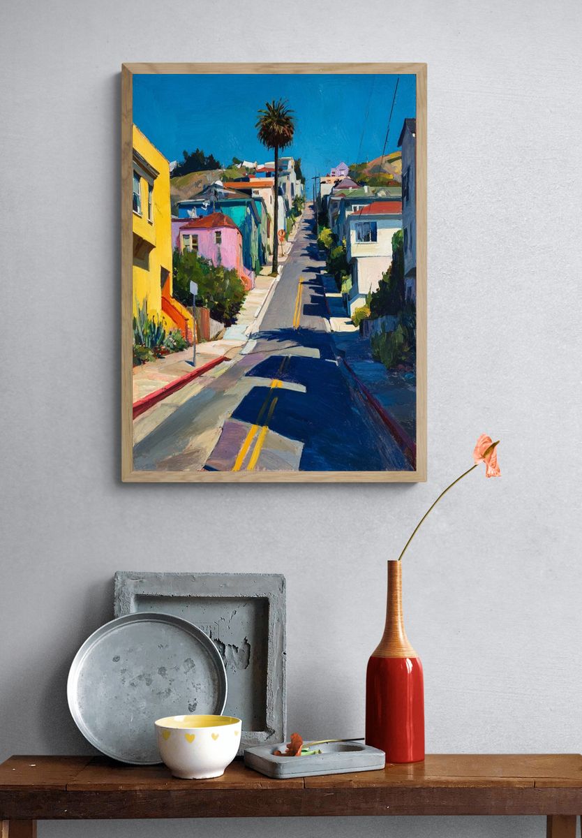 Colorful Hillside Street — Fine-Art Print. — room view 3