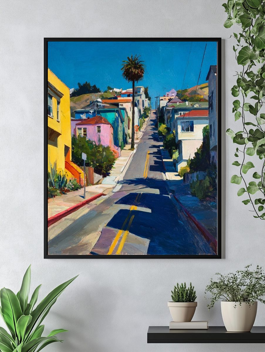 Colorful Hillside Street — Fine-Art Print. — room view 4