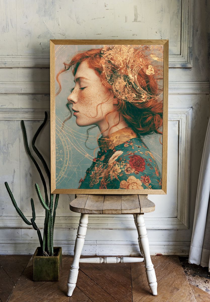 Red-Haired Portrait Surreal Print. — room view 1
