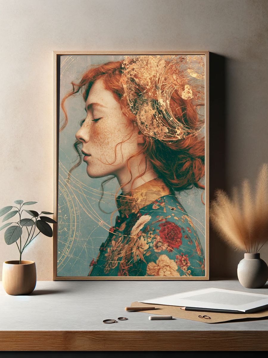Red-Haired Portrait Surreal Print. — room view 2