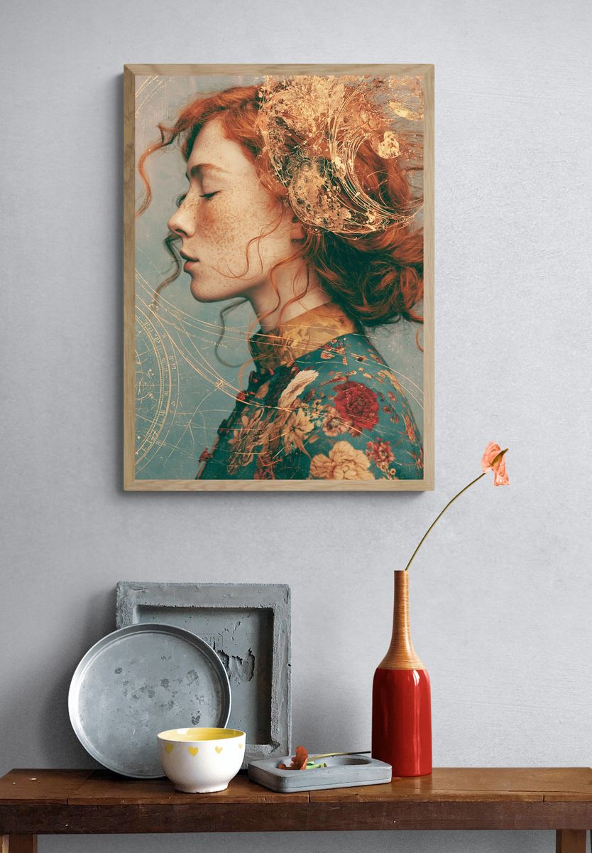 Red-Haired Portrait Surreal Print. — room view 3