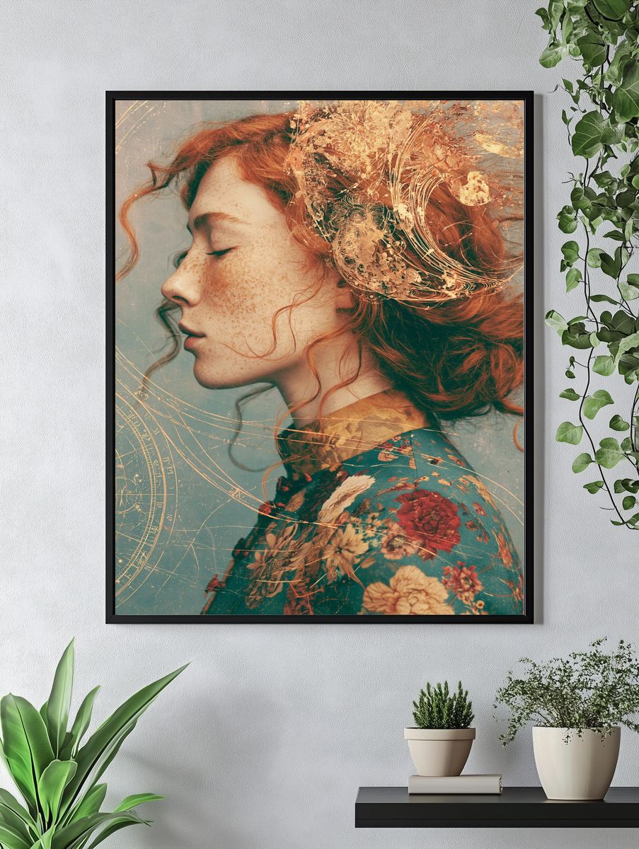 Red-Haired Portrait Surreal Print. — room view 4