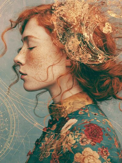 Red-Haired Portrait Surreal Print. poster