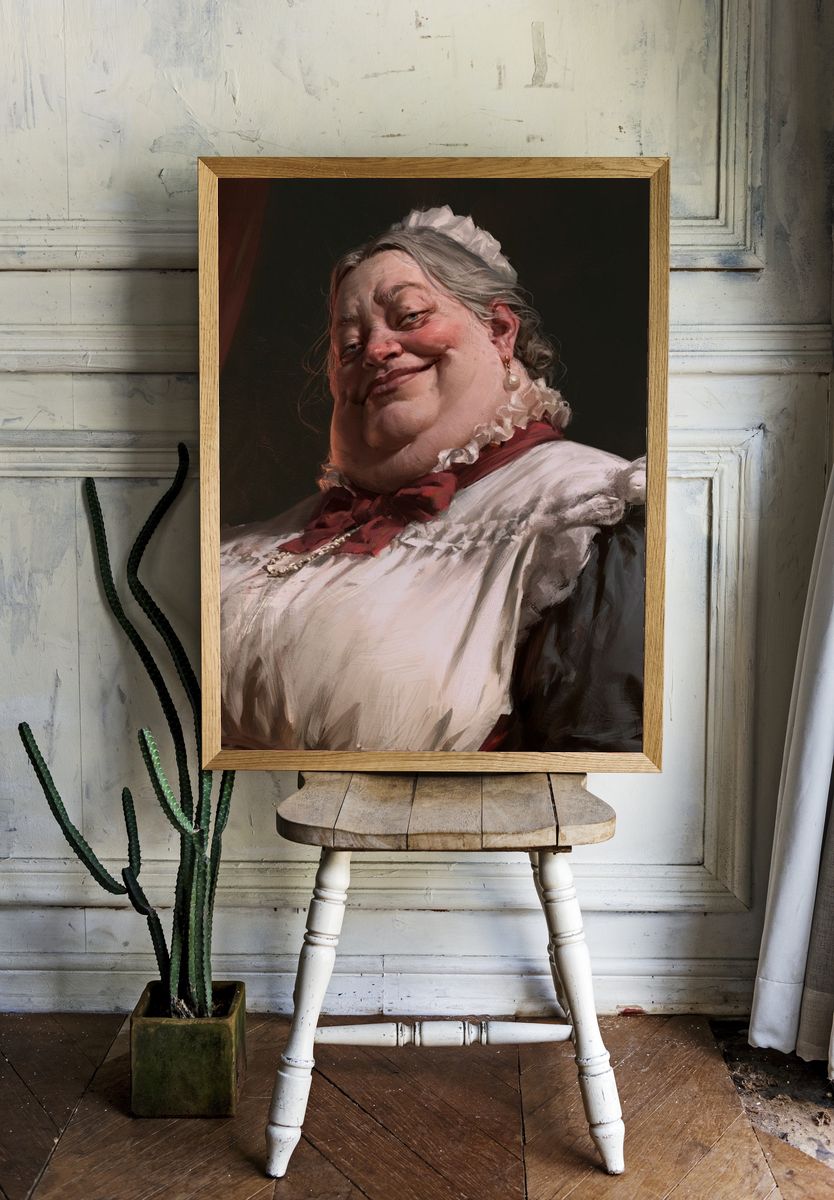 Smiling Maid Portrait Print. room preview