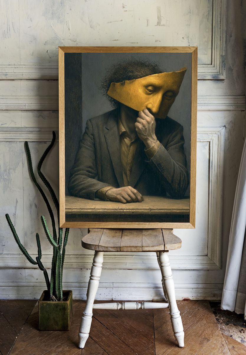 Masked Figure Surrealism Print. — room view 1