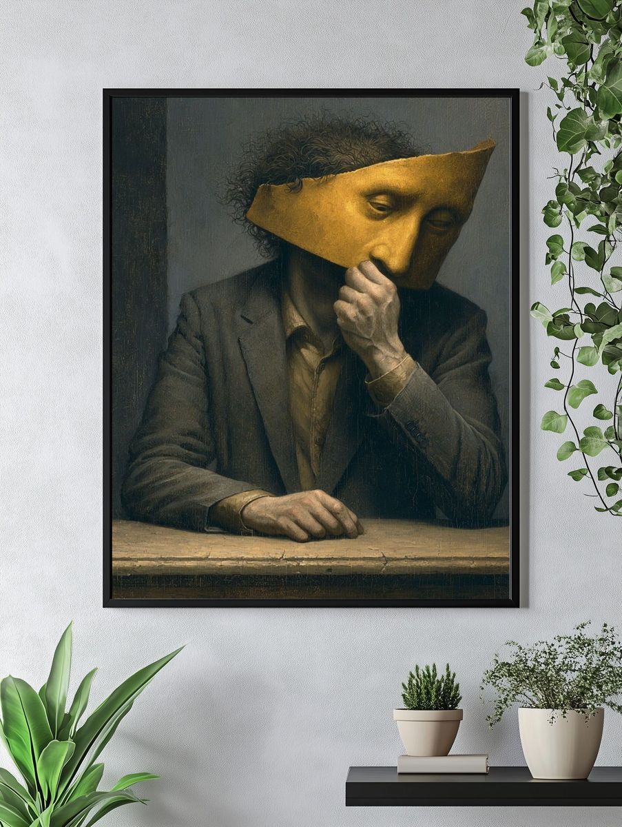 Masked Figure Surrealism Print. — room view 4