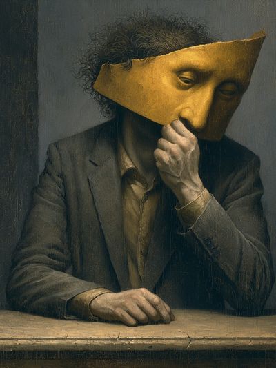 Masked Figure Surrealism Print. poster