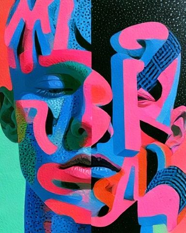 Neon Cubist Face Poster. poster detail