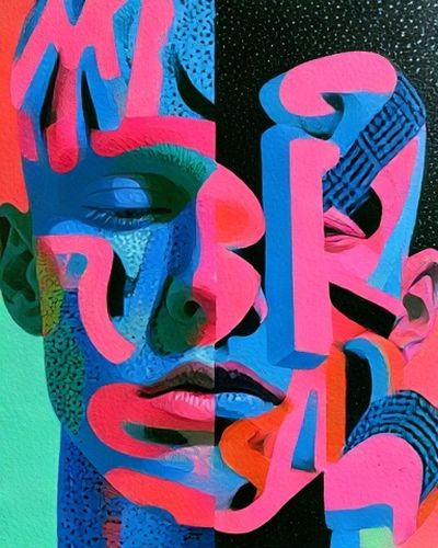 Neon Cubist Face Poster.