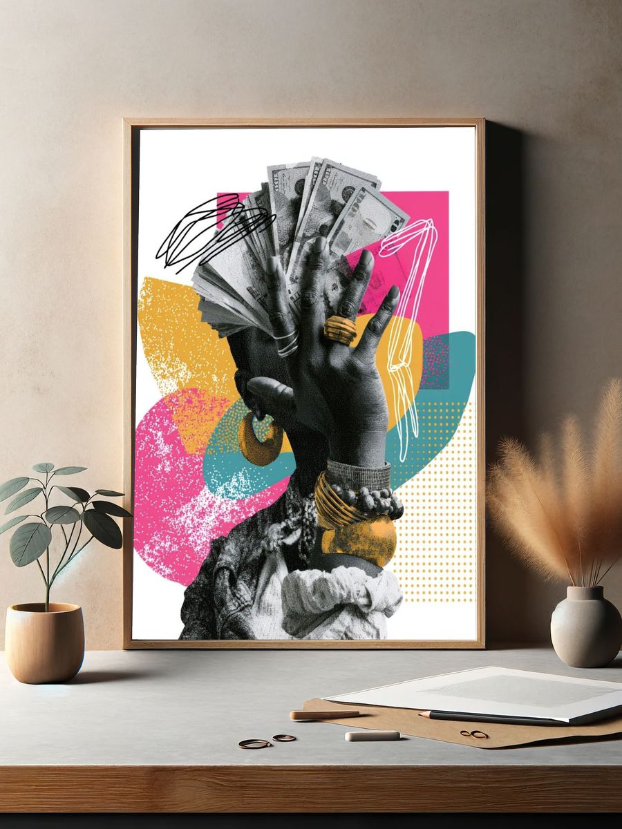 Money Hand Collage Poster. — room view 2
