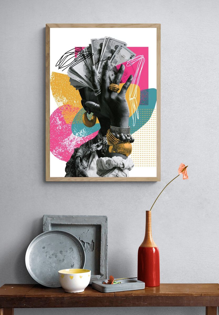 Money Hand Collage Poster. — room view 3