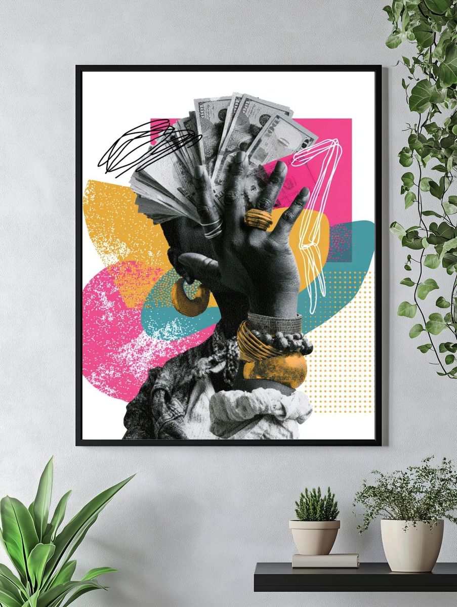 Money Hand Collage Poster. — room view 4