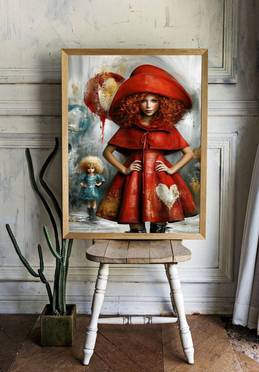 Red-Haired Doll Girl Illustration Poster. room preview