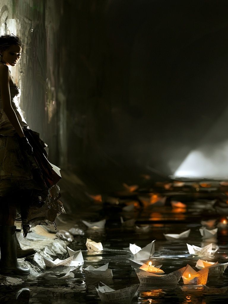 Dreamlike Lantern Girl Fine-Art Poster. poster detail